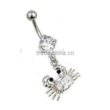 Surgical steel crab dangle belly button ring body piercing jewelry