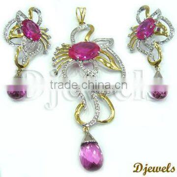 Gemstone Pendant Sets, Diamond Gold Pendant Sets, Diamond Jewelry