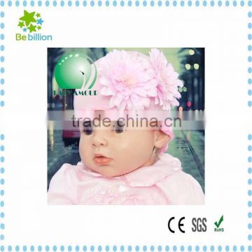 2015 New and Lastest Fashion Cotton Baby knit Pink Hats with 3D Felt Flower