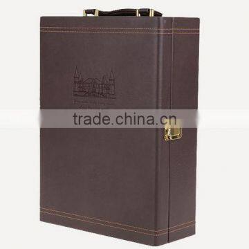 Chinese Factories Wholesale Custom High-grade PU Leather Box 2 Slot Wine Champagne, Dark Brown Gift Box photo-2