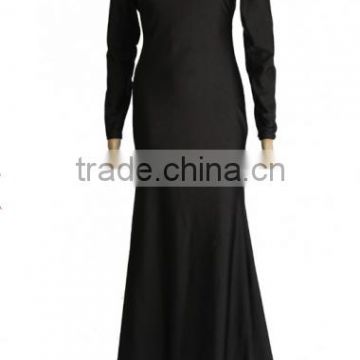 Black evening dress Plain Cross Back V-Back Neck Long Sleeve Sexy Maxi Dress