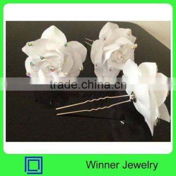 White Fabric Bridal Wedding Flower U Hairpin