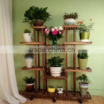China Factory Wholesale Antique Wooden Plant Stand With Wheels