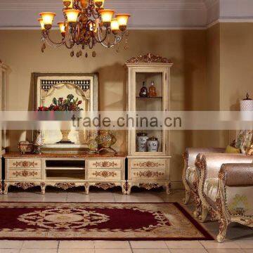 Elegant European Solid Wood Golden Color TV And Display Cabinet Set(MOQ=1 SET)