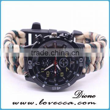 Multifunction Outdoor Survival Waterproof Automatic 550 Paracord Watch With Firestarter Buckle for Men photo-2