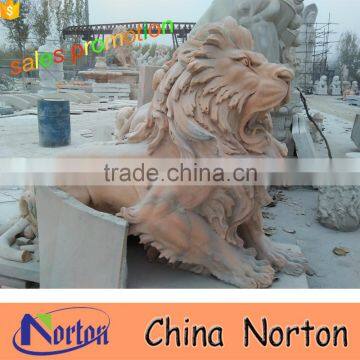 Customized lying opening mouth marble outdoor lion statue NTBM-L387A