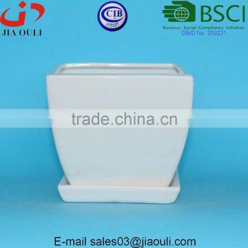 BSCI Audit Factory White Glazed Square Ceramic Planters Pot, Succelent Planter With Saucer photo-5
