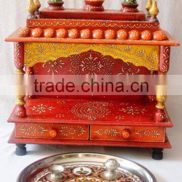 Hand Painted Wooden Temple With 2 Drawers photo-5