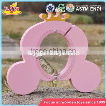 wholesale cute crown pink wooden girls piggy bank new design wooden girls piggy bank W02A255