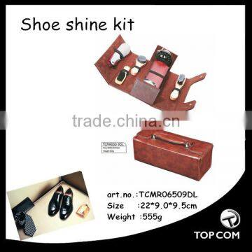 8pcs shoe polish kit/shoe shine set inleather case/men's shoe care set