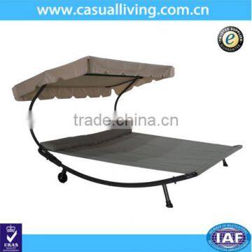 Patio Outdoor Portable Double Chaise Lounge Hammock Swing Bed with Canopy and Wheels