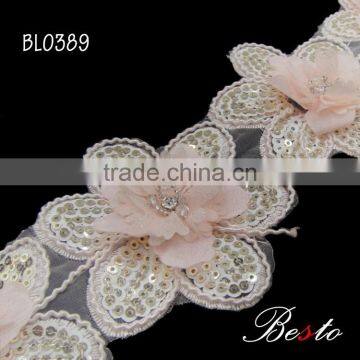 Jacquard sequin fabric flower trim for dress decoration