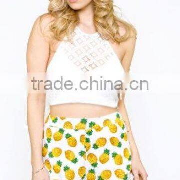 White Sweet Sexy Hollow Out Lace Top Sale Condole Belt Tank Top