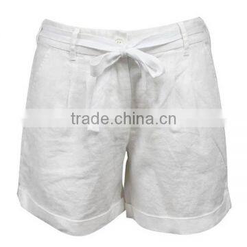 Hot Sale Women Fashion Summer Waist Belt Loose Plain Dyed White Sport Casual Short Pants photo-3