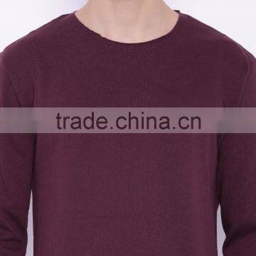 Maroon Sweatshirt Round Neck Long Sleeves Custom Color Plain Mens Casual Autumn Sweater 260G Cotton Fleece Fashion Solid Sweater photo-5