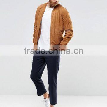 Mgoo Brown Suede Bomber Jacket Customize Embroidery Slim Fitness Zip Up Men's Leather Coats With Side Pocket photo-4