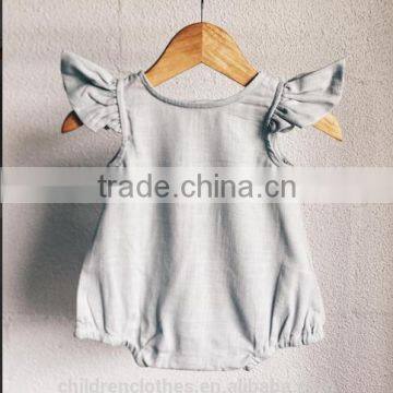 Wholesale Boutique Summer Baby Clothes Flutter Sleeve Stripes Linen Romper photo-3