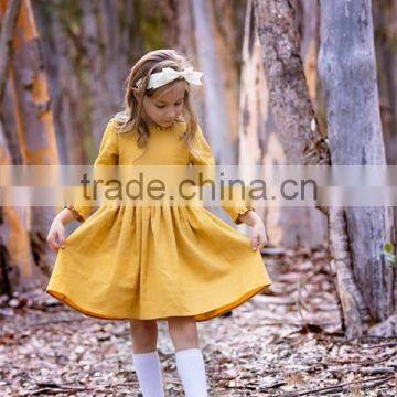 Cotton Linen Fabric Childrens Dresses Ruffles Cuff Kid Clothing Fall Linen Dress photo-3