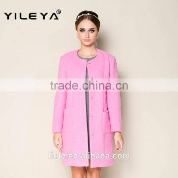 2015 Latest Fashionable o Neck Apricot Plain Style Brand Name Women Winter Coat photo-4