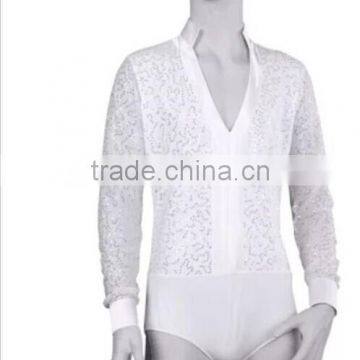 2016 newly Men's ballet leotard, white sequin and lycra!!!