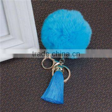 Fashion Gold Plated Blue Angora Rayon Tassel Key Chain Pompom photo-2