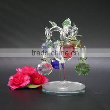 High Quality Faceted crystal apple tree with metal leaf Crafts
