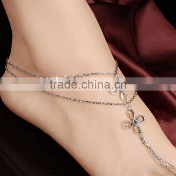 Double Layered Silver Tone Finger Ring Chain Chinese Knot Anklet