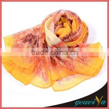 Yellow Tree Flower Digital Printed Chiffon Plain Scarf