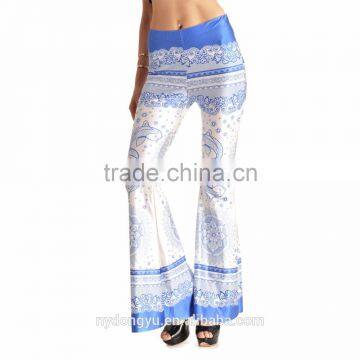 sky blue flower Plus size bell bottom pants/ morning xg new design flares/ blue tree wide legging flare trousers