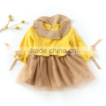 B22640A Autumn New Fashion Girls Bow Tie Ribbon Gauze Long Sleeves Dress photo-4