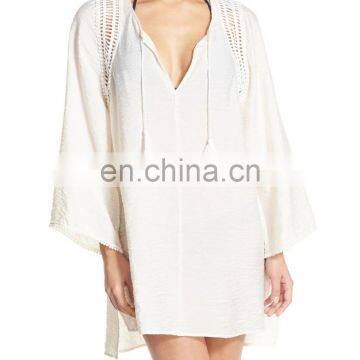 C54 Crochet Trim Women Beach Kaftan Cover-Up Tunic