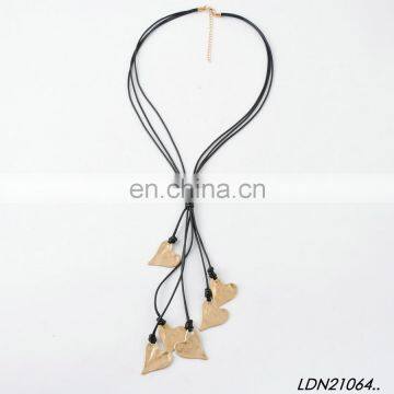 Layer Leather Necklace Gold 7 Silver Hammered Charm Heart Tassel Necklace photo-2