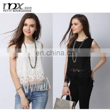 2016 new fashion girls tops with tassels latest design girls fancy top lace