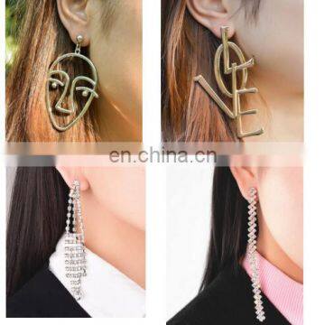 Love Alphabet Stud Earrings Jewelry Exaggerated Luxury Rhinestone Tassel Dangel Earring