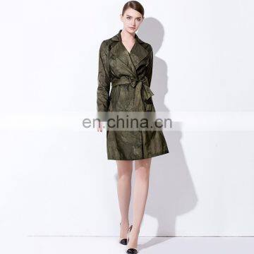 Wholesale Women Clothing Spring Wear Fashion Lapel Waist Tie Long Sleeves Jacquard Cloth Overknee Trench Coat photo-4