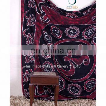 Lord Indian Queen Size Maroon Color Border Om Print for bulk buyers at cheap price beautifully design wall Tapestry