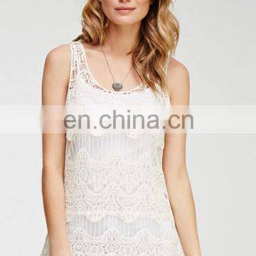 China Manufacturer 2015 Popular Lace Ladies' scalloped crochet blouse patterns women lace tops