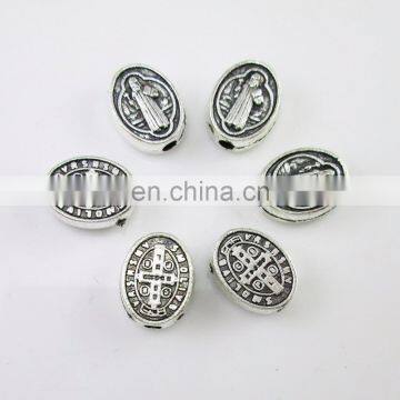 Oval Silver Finish Saint Benedict Metal Medal Catholic Rosary Beads photo-2