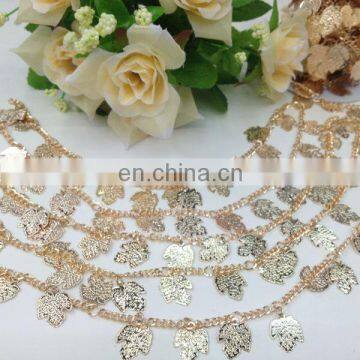 hot sell leave metal chain trimming sew on clothing bags or shoes garment accessories