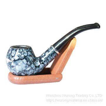 145mm Length Wooden Resin Medium Tobacco Pipe With Dark Blue and White Porcelain Head for Smoking photo-3