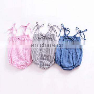 Wholesale Summer Cotton Baby Girls Clothes Stripe Baby Girls Ruffle Romper