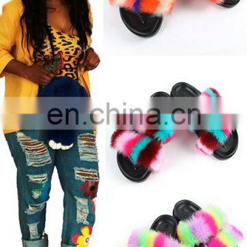 over 40colors choose free Fox Fur Slippers faux fur slide sandals Custom Women Fashion double faux Fur Slides