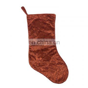 Wholesale Decorative Faux Burn Out Paisley Orange Christmas Socking for Christmas