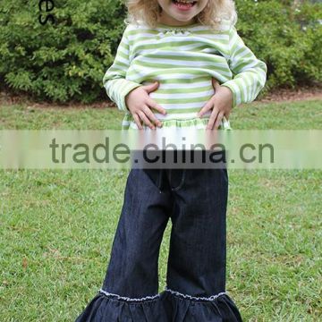 New pattern jeans pants 2016 girls blue ruffles pretty pants