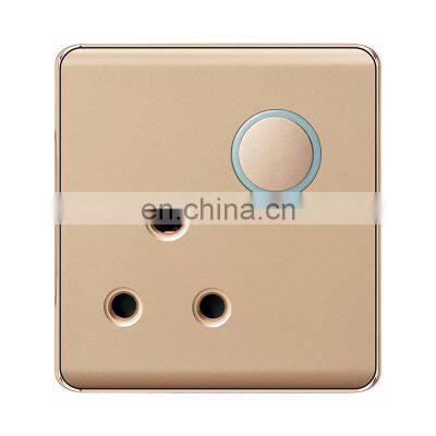 South Africa 3 pin Wall Socket With  Circular Switch Flame retardant PC Panel Socketed and Switches Electrical Metal Frame 15A