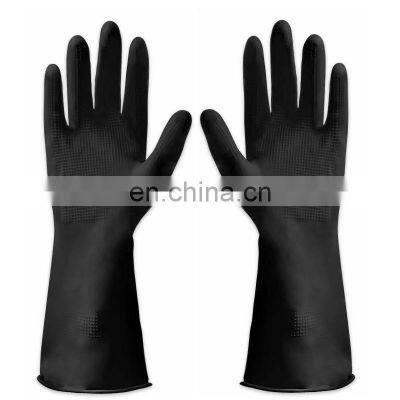 Sunnyhope industrial Chemical resistant black long latex rubber PPE work gloves