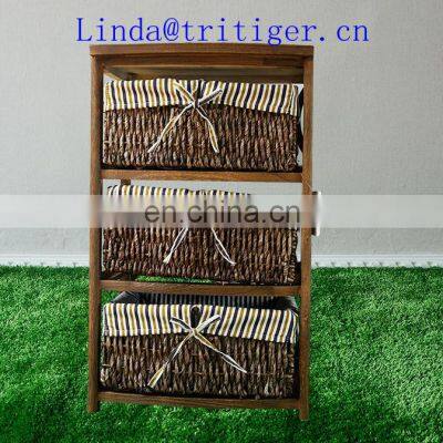 Living Room Furniture Solid Wood Storage Cabinet Chest With Wicker Willow Basket Drawers photo-3