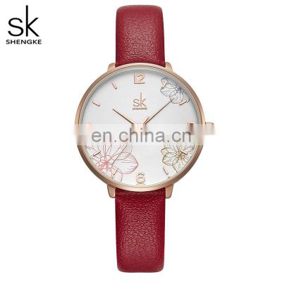 SHENGKE Fashion Lady Wristwatch Beautiful Flowers Watch For Girl K9014L Hard Mineral Crystal Glass Watch Make Your Logo Watches