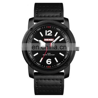 Skmei 1417 watches stainless steel back genuine leather quartz watch japan movement quartz watch