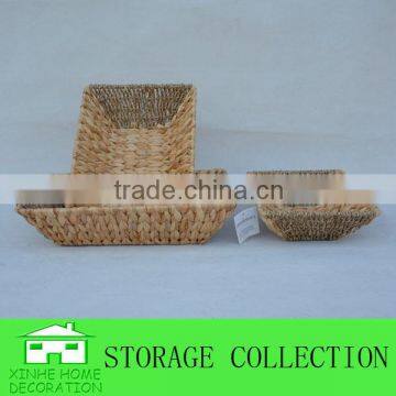S/3 Natural Water Hyacinth Seagrass Woven Rectangle Tray